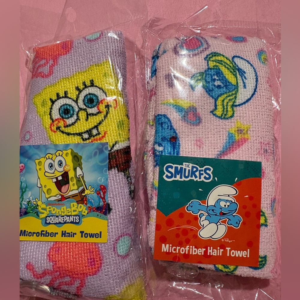 SpongeBob SquarePants and Smurfs Microfiber Hair Towels - Multicolor